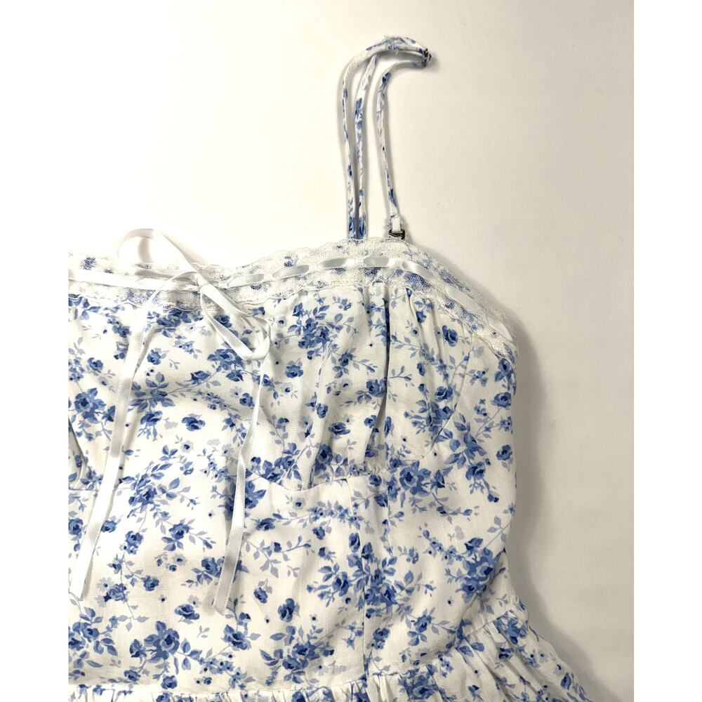 Aeropostale Blue Floral Mini Dress spaghetti straps Sz M - Picture 6 of 11